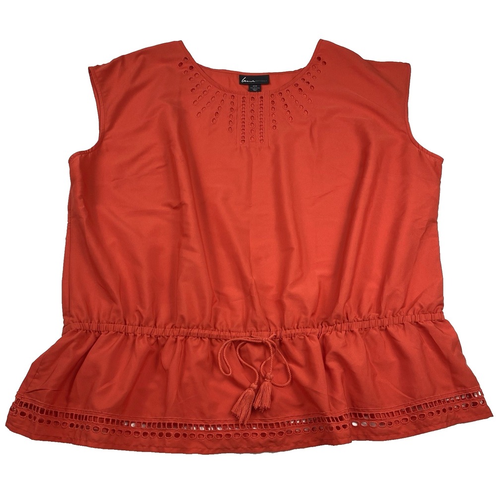 Lane Bryant Blouse Top‎ Size 26 Red Eyelet Tassel Elastic Waist Tomato Girl BOHO